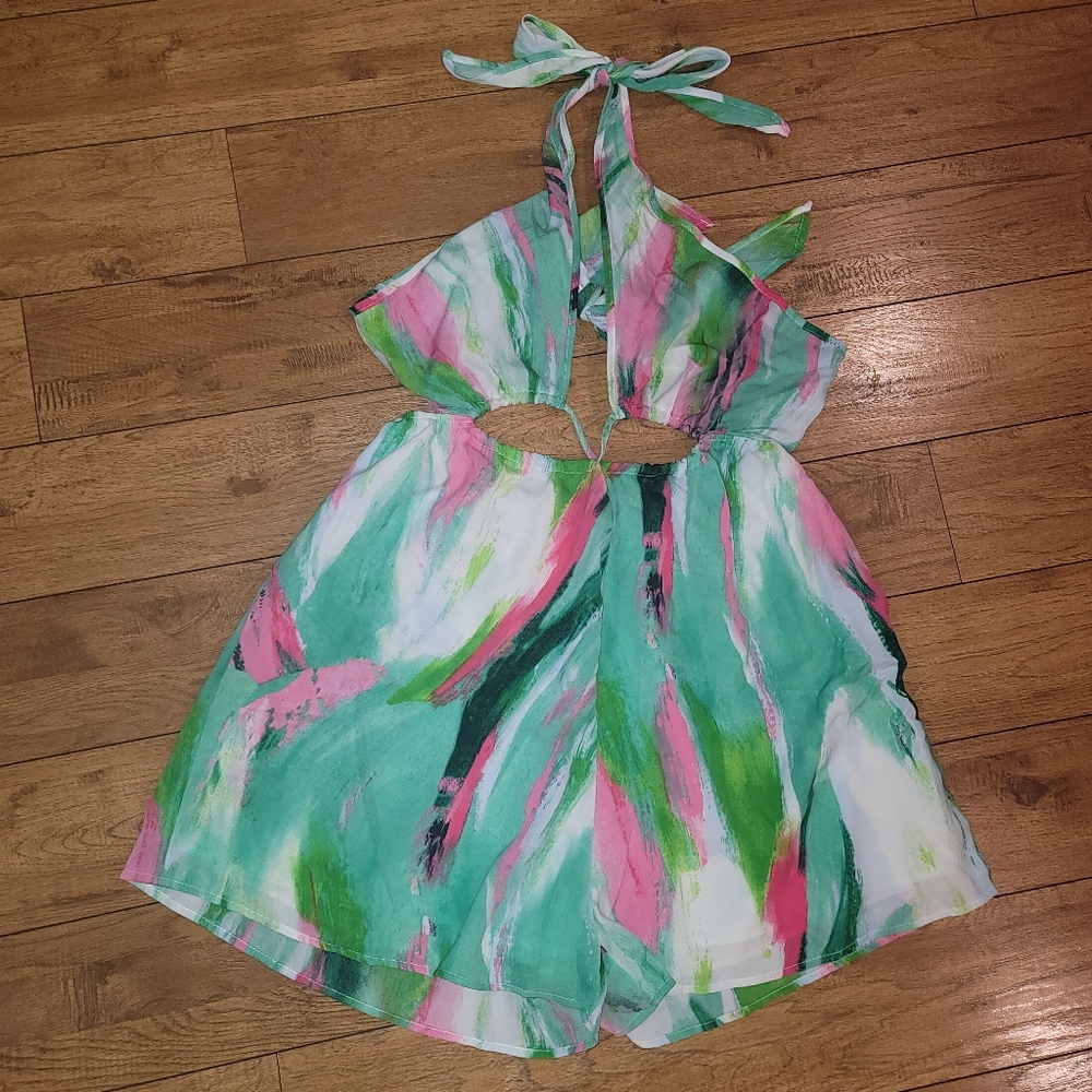 Shein tropical print halter romper sz XL